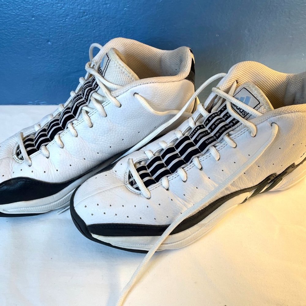 EUC Mens 1999 Adidas Adiprene Torsion White Leather Basketball Shoes ~ Size 8.5